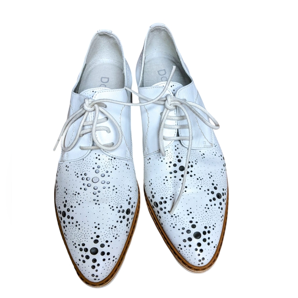 Dorking By Fluchos Platform Summer Oxford Perforated Starburst White Leather